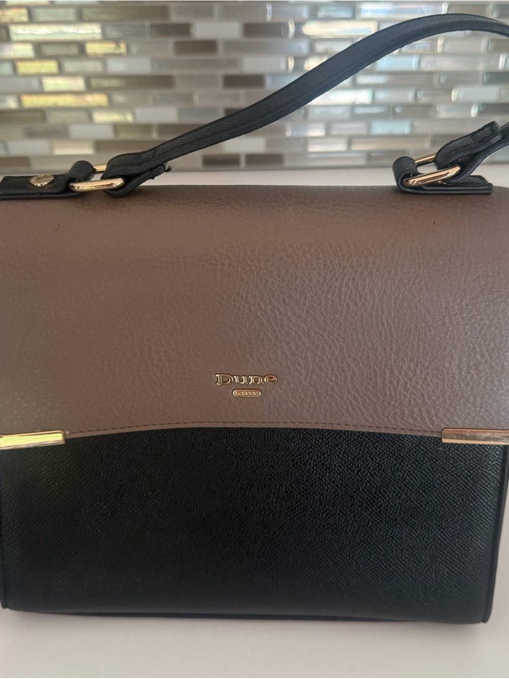 Dune London Two-Tone Brown and Black Structured Top-Handle Satchel
